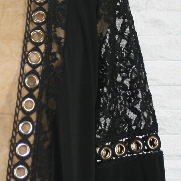 BELLDINI Jacket Open Front Grommet Detail Lace Panel Stretch Knit Black Large - Picture 3 of 15
